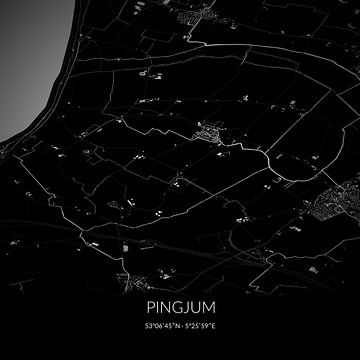 Zwart-witte landkaart van Pingjum, Fryslan. van Rezona