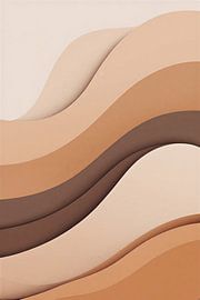 Warme, braune, abstrakte Wellen in mehreren Ebenen – moderne Wanddekoration im minimalistischen 3D-Papierschnitt-Stil in Erdtönen von VICTOR S