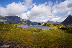 Sommerliche Berglandschaft in der Schweiz mit grünen Almen und markanten Gipfeln.