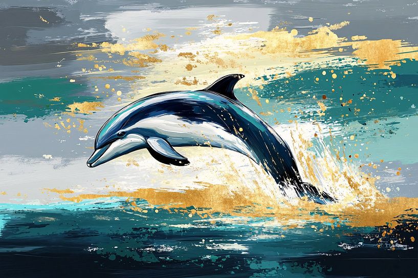 Dolphin in colourful jump by Imperial Art House