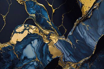 Marmer goud blauw zwart 2 van Digitale Schilderijen