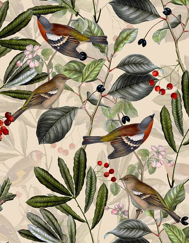 Vintage Vogel Garden sur Floral Abstractions