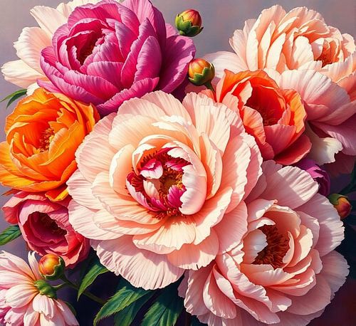 een kleurrijk bouquet van pioen rozen bloemen.