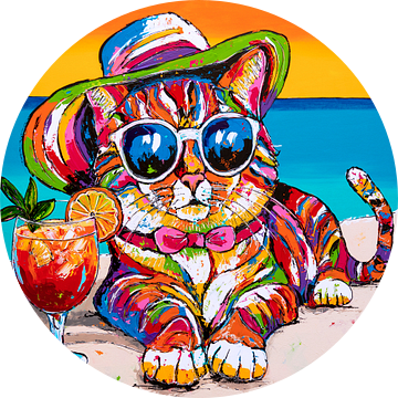 Koele Kat op het Strand van Happy Paintings