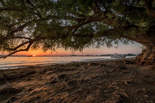 Zonsondergang bij rivier de Nederrijn