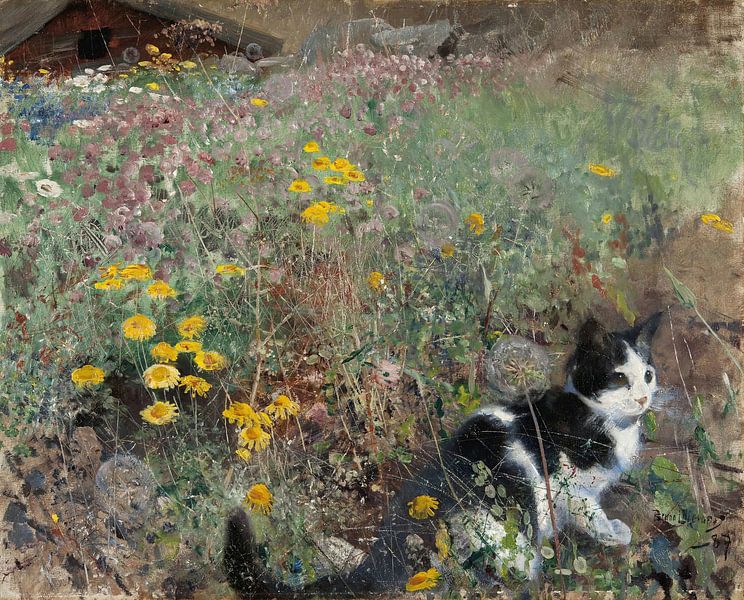Kat op een bloemrijke weide, Bruno Liljefors van All the Masters
