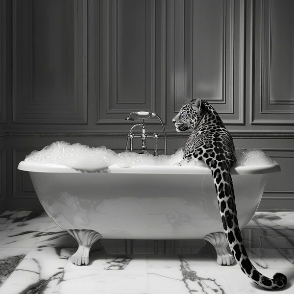 Eleganter Jaguar im Badezimmer - Ein exotisches Badezimmerbild für Ihr WC von Poster Art Shop