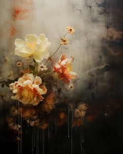 Bloemen tegen een abstracte achtergrond in wabi-sabi stijl