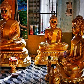 Triple Cambodian Khmer Buddhas.