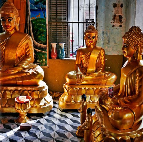 Triple Cambodian Khmer Buddhas.