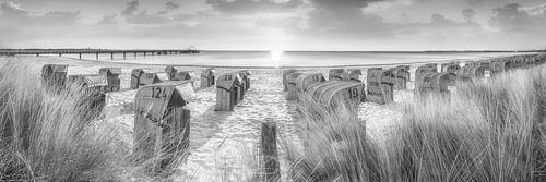 Zomer op het strand aan de Oostzee in zwart-wit.