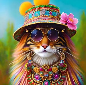 Flower Power hippie katten van Carina Dumais