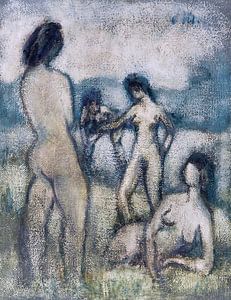 Vier Badende (stehend und liegend nackt), OTTO MUELLER, ca.1910 von Atelier Liesjes