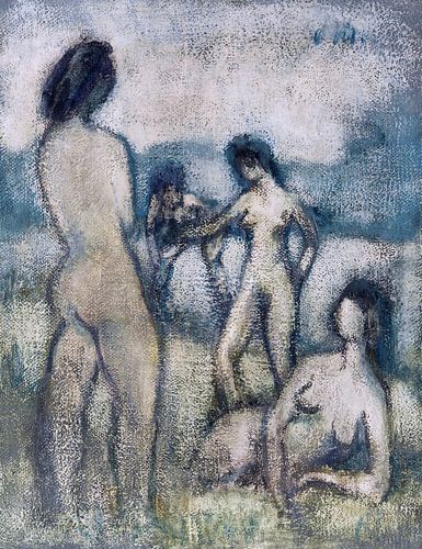 Quatre baigneurs (debout et allongés nus), OTTO MUELLER, vers 1910