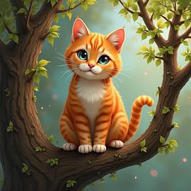 Un adorable petit chat perché sur une branche sur Jens Sprengel