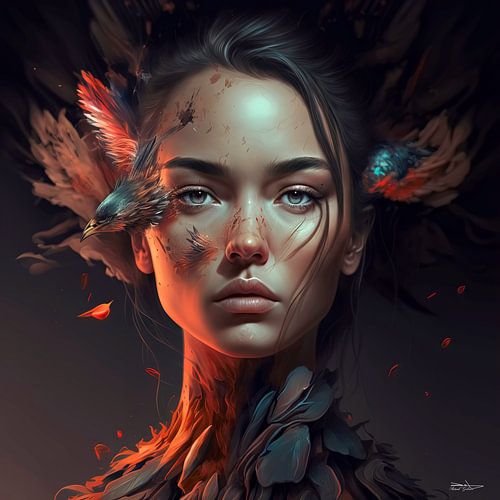 meisje gemengd met vogel