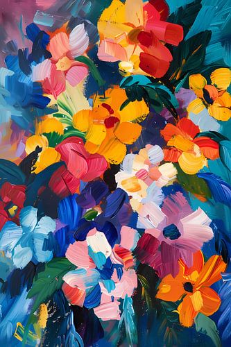 Explosie van kleuren in abstract bloemenschilderij