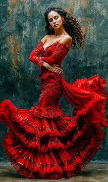 Crimson wave: de poëzie van flamenco van Klaus Tesching - Art-AI