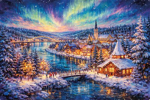 Rovaniemi, schilderij van het noorderlicht in Finland.