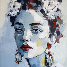 Abstract vrouwenportret met krachtige penseelstreken van But First Framing