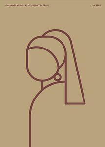 Das Mädchen mit dem Perlenohrring abstrakte Linie Illustration auf Creme Hintergrund mit braunen Linien
