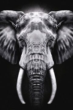 Elephant in monochrome black and white by De Muurdecoratie