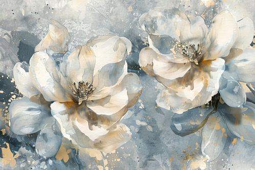 Fleurs abstraites à l'aquarelle avec des éclats d'or