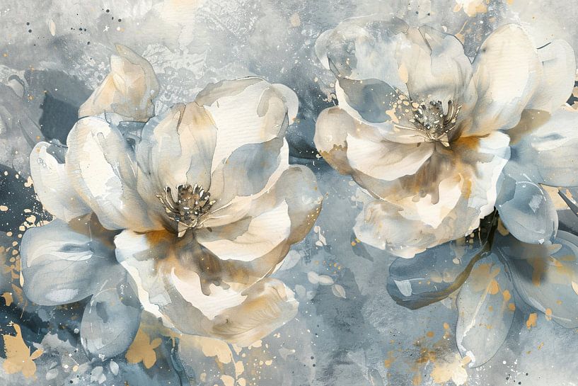 Abstracte Aquarel Bloemen met Gouden Spatten van Art & Soul Creations