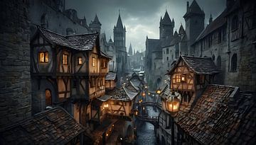 de oude stad bij nacht van Nick Wendt