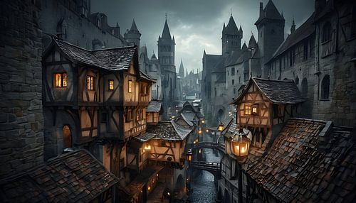 de oude stad bij nacht