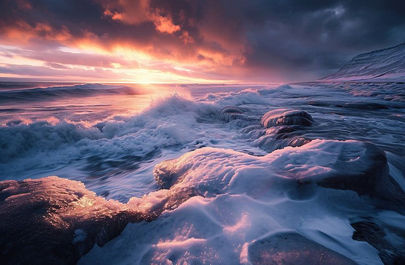 De kust van Groenland in de winter van fernlichtsicht