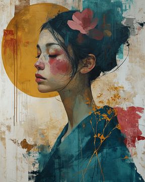 Modern and abstract portrait in warm colours by Carla Van Iersel