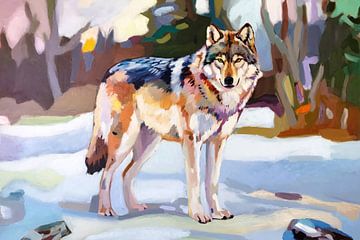 Wolf in winterlandschap schilderij van Art & Soul Creations