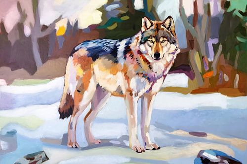 Wolf in winterlandschap schilderij