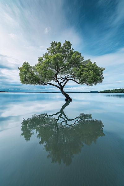 Baumspiegelung im See von fernlichtsicht