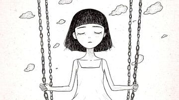Melancholic woman on a swing by Frank Heinz