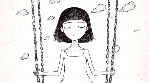 Melancholische vrouw op een schommel