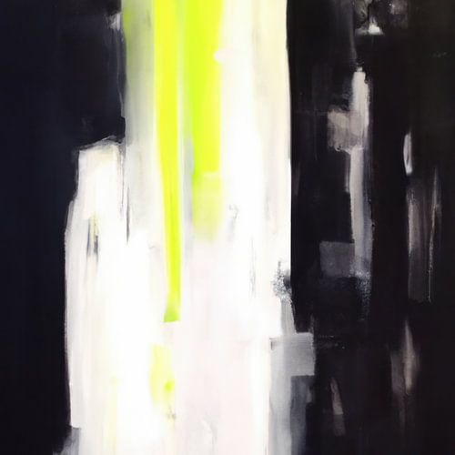 Moderner Abstrakt in Schwarz und Weiß und leuchtendem Neongelb