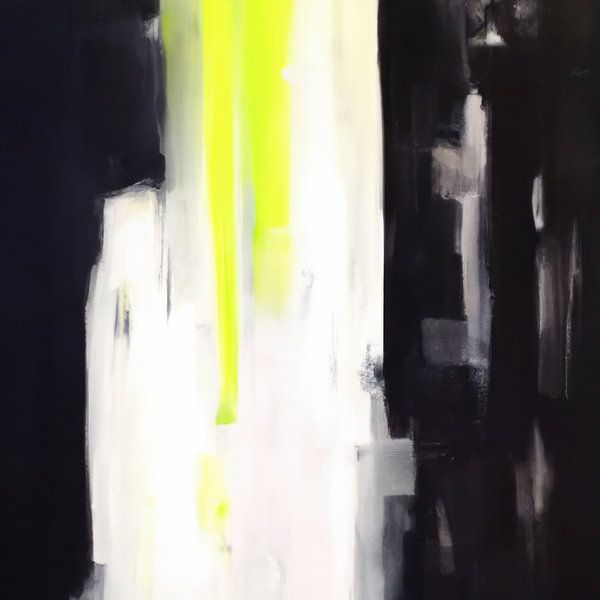 Modern abstract in black and white and bright neon yellow by Studio Allee