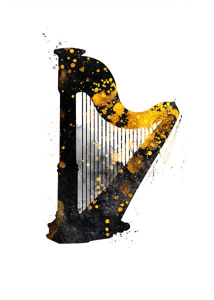 Harp music instrument black and gold #harp by JBJart Justyna Jaszke