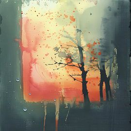 Seasonal nature in forest, Digital Painting by Ariadna de Raadt-Goldberg