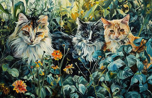 Peinture du jardin des chats
