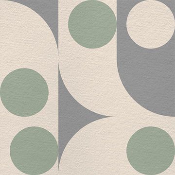 Géométrie d'inspiration Bauhaus et rétro des années 70 dans des tons pastels. Vert, gris, beige sur Dina Dankers