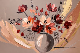 Blumenstrauß | Korallenrot | Ausdrucksstark | Abstrakt von Art & Soul Creations