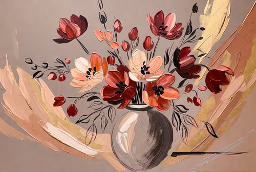 Blumenstrauß | Korallenrot | Ausdrucksstark | Abstrakt