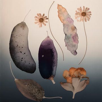 Wabi-sabi bladeren en bloemen met aquarel van Carla Van Iersel