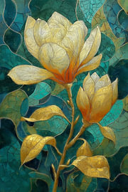 Gilded Magnolias III – Amber Bloom