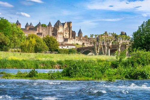 La Cité de Carcassonne en France dans un beau paysage