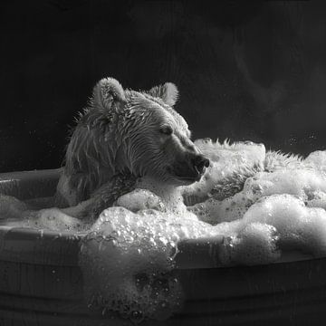 Bathroom picture: Relaxed bear in a bubble bath by Felix Brönnimann