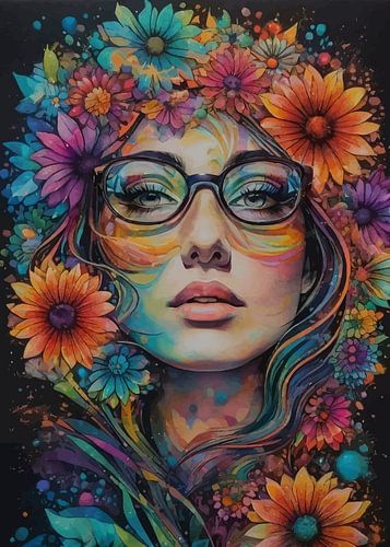 De Zonnebril van de meisjesdraag met Bloem Abstract Spattenportret